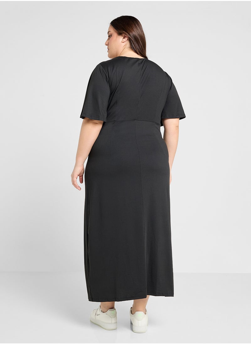 Ginger Plus - Draped Midi Dress With Front Slit - Image 1