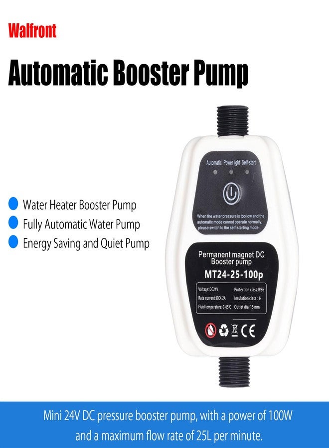Walfront 24V DC Water Pressure Booster Pump 100W 25L/Min Quiet Shower Pump with Auto Sensing Brushless Motor Portable Design for RV Tiny House (100‑240V US Plug) - Image 3