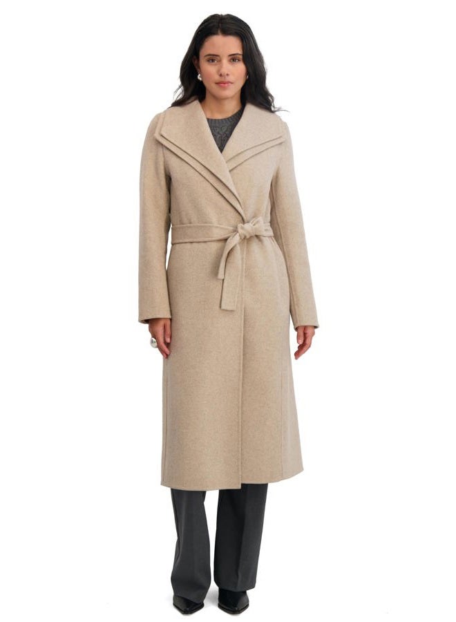 Tahari Women's Slim Fit Double-Faced Soft Blend Wrap Tie Belt – Long Wool Coat, Oatmeal, S - Image 1