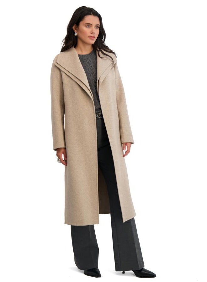 Tahari Women's Slim Fit Double-Faced Soft Blend Wrap Tie Belt – Long Wool Coat, Oatmeal, S - Image 2