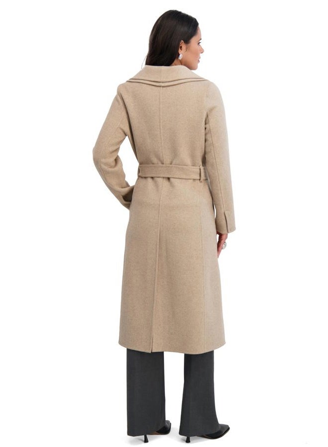 Tahari Women's Slim Fit Double-Faced Soft Blend Wrap Tie Belt – Long Wool Coat, Oatmeal, S - Image 3