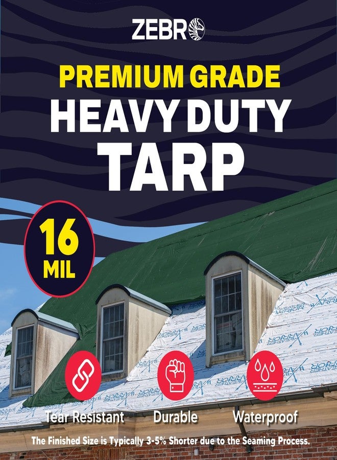 ZEBRO 6' x 20' Green Heavy Duty Tarp with Grommets Reinforced - 16 Mil Thick - Double Sided Plastic Tarps Waterproof - Large Tarpaulin Cover for Outdoor Camping Over/Under Tent Tarp RV Roof Rain - Zebro - Image 2