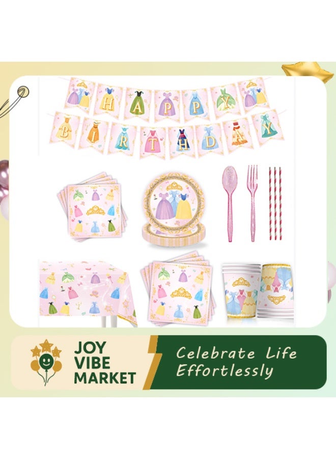 Joy Vibe Market 72pcs Princess Disposable Party Tableware Set, Girl's Birthday Party Decoration, Plates Napkins Cups Tablecloth Banner etc, Princess Themed Birthday Party Supplies - Image 1