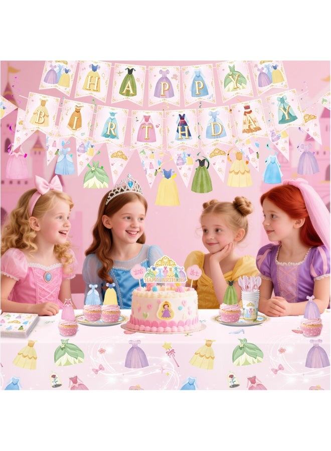 Joy Vibe Market 72pcs Princess Disposable Party Tableware Set, Girl's Birthday Party Decoration, Plates Napkins Cups Tablecloth Banner etc, Princess Themed Birthday Party Supplies - Image 2