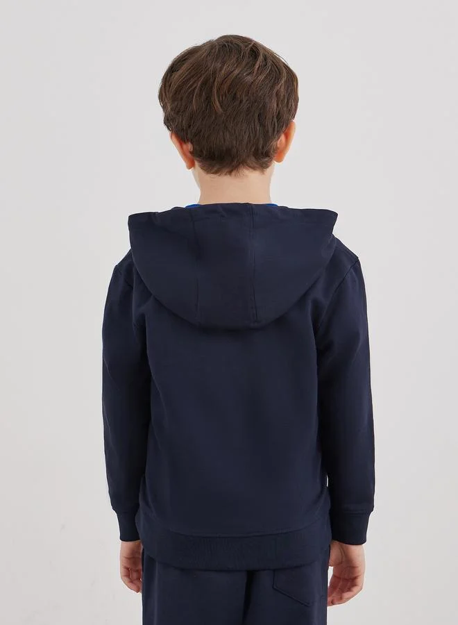 Styli Styli School Uniform Navy Blue Cotton Full Zip Hoodie with Pocket