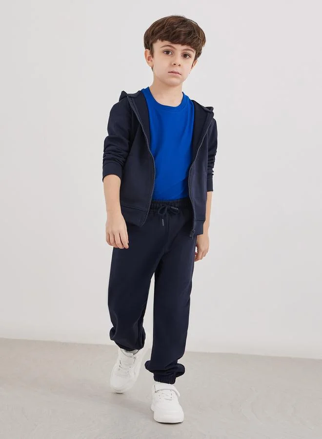 Styli Styli School Uniform Navy Blue Cotton Full Zip Hoodie with Pocket