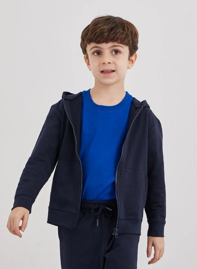Styli Styli School Uniform Navy Blue Cotton Full Zip Hoodie with Pocket