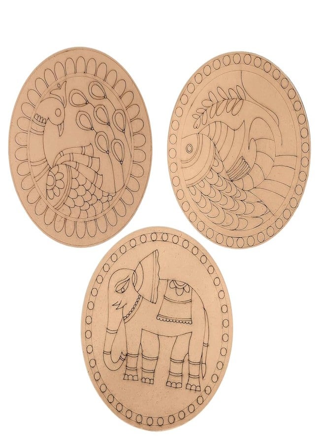 Decordial Madhubani Lippan Art Materials Diy Kit With Four Designs Premarked Mdf Board (3 Pcs Premarked Art Board, Ideal For Festive Gifting, Artists, Students,Brown) - Image 1