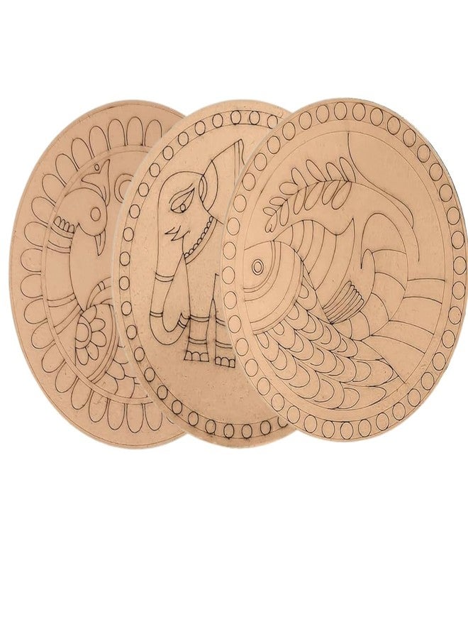 Decordial Madhubani Lippan Art Materials Diy Kit With Four Designs Premarked Mdf Board (3 Pcs Premarked Art Board, Ideal For Festive Gifting, Artists, Students,Brown) - Image 2