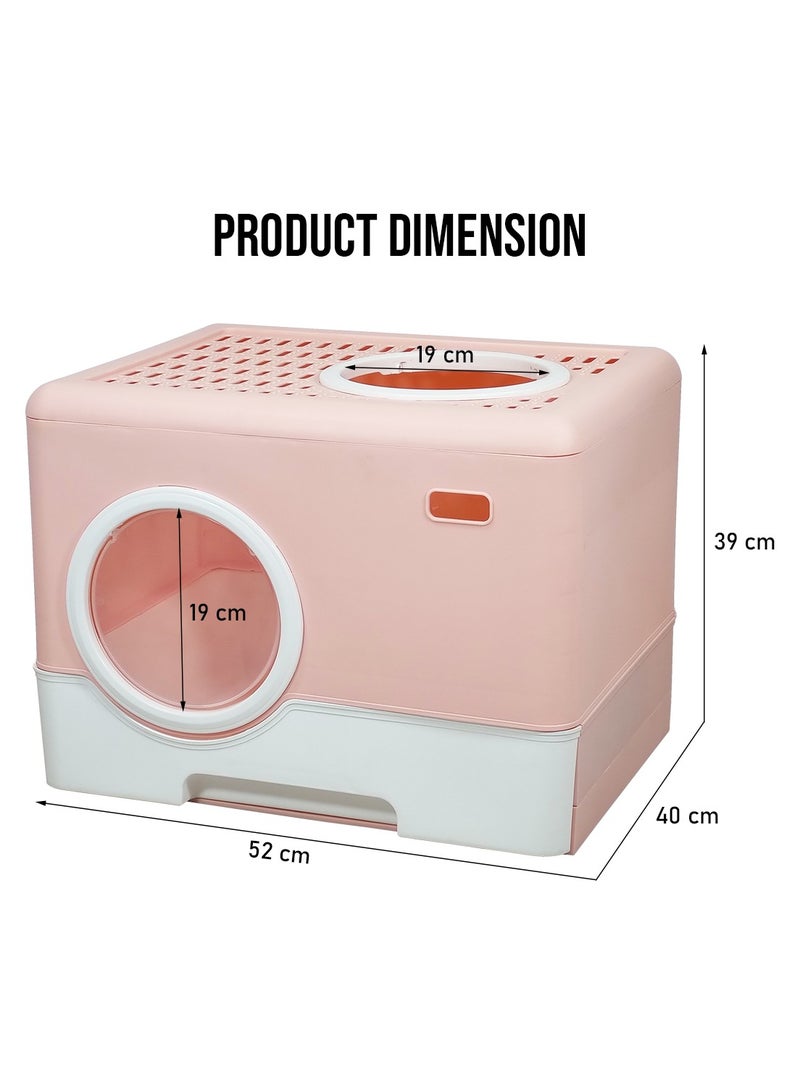 MAJIBAO Fully Enclosed cat litter box with Drawer, Litter scoop, and Sand filter holes, Anti-splashing cat toilet for indoor cats, Foldable cat litter box with Front entry and Top exit 52 cm (Pink)  - Image 2