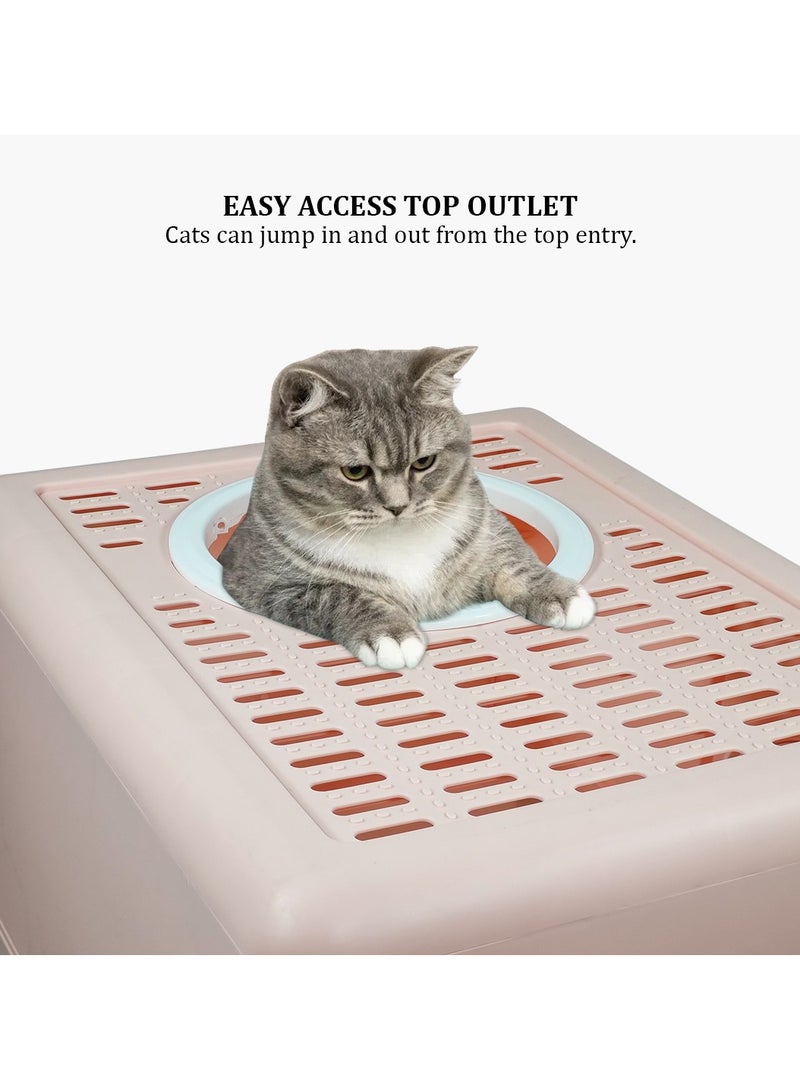 MAJIBAO Fully Enclosed cat litter box with Drawer, Litter scoop, and Sand filter holes, Anti-splashing cat toilet for indoor cats, Foldable cat litter box with Front entry and Top exit 52 cm (Pink)  - Image 4
