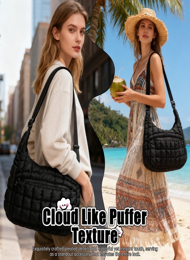 SUKUTU Quilted Puffer Bag for Women Soft Fluffy Crossbody Shoulder Purse Lightweight Puffy Carryall Hobo Bag - Image 5