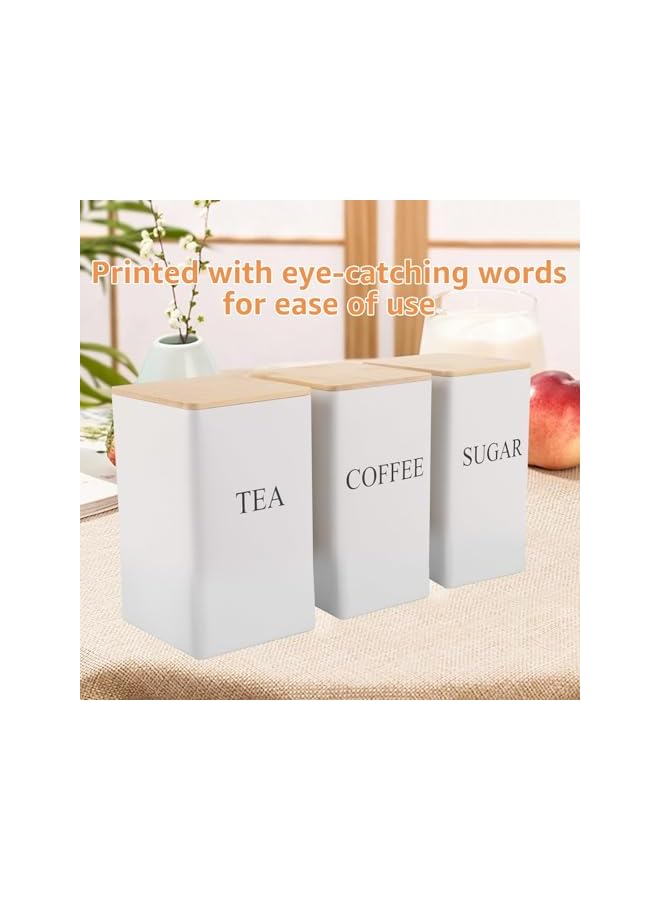 Green Tiger Tea Coffee Sugar Canisters, Metal Storage Container Jar with Bamboo Lids, Perfect Sugar Tea Coffee Set Organiser, Portable Small Airtight Container Bottle for Beans Granules Teabag Sugar, 3Pcs (White) - Image 5