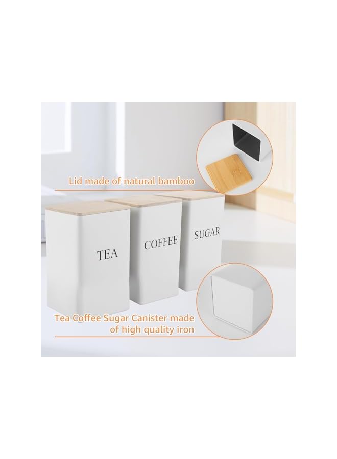 Green Tiger Tea Coffee Sugar Canisters, Metal Storage Container Jar with Bamboo Lids, Perfect Sugar Tea Coffee Set Organiser, Portable Small Airtight Container Bottle for Beans Granules Teabag Sugar, 3Pcs (White) - Image 3