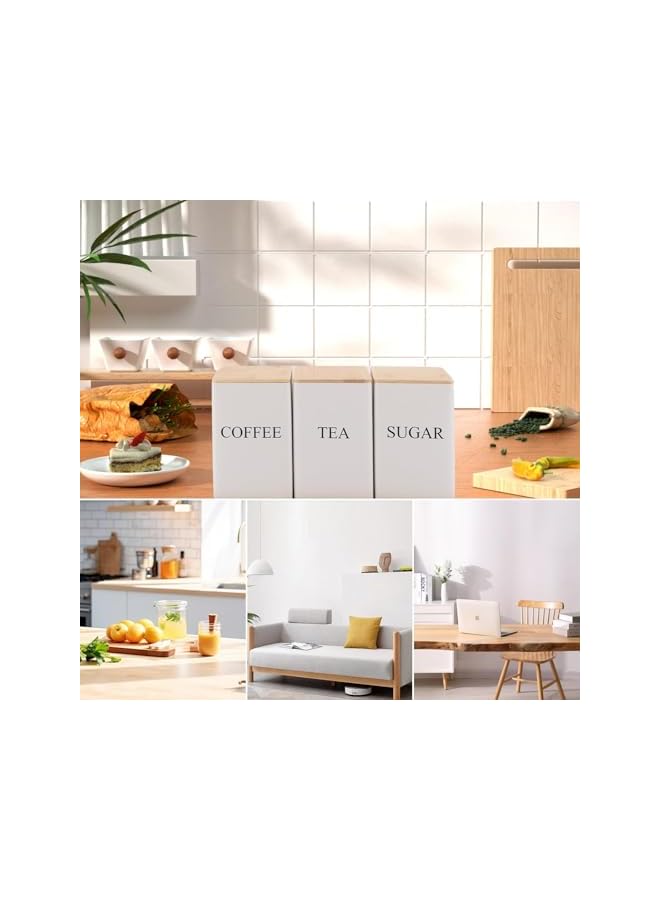 Green Tiger Tea Coffee Sugar Canisters, Metal Storage Container Jar with Bamboo Lids, Perfect Sugar Tea Coffee Set Organiser, Portable Small Airtight Container Bottle for Beans Granules Teabag Sugar, 3Pcs (White) - Image 2
