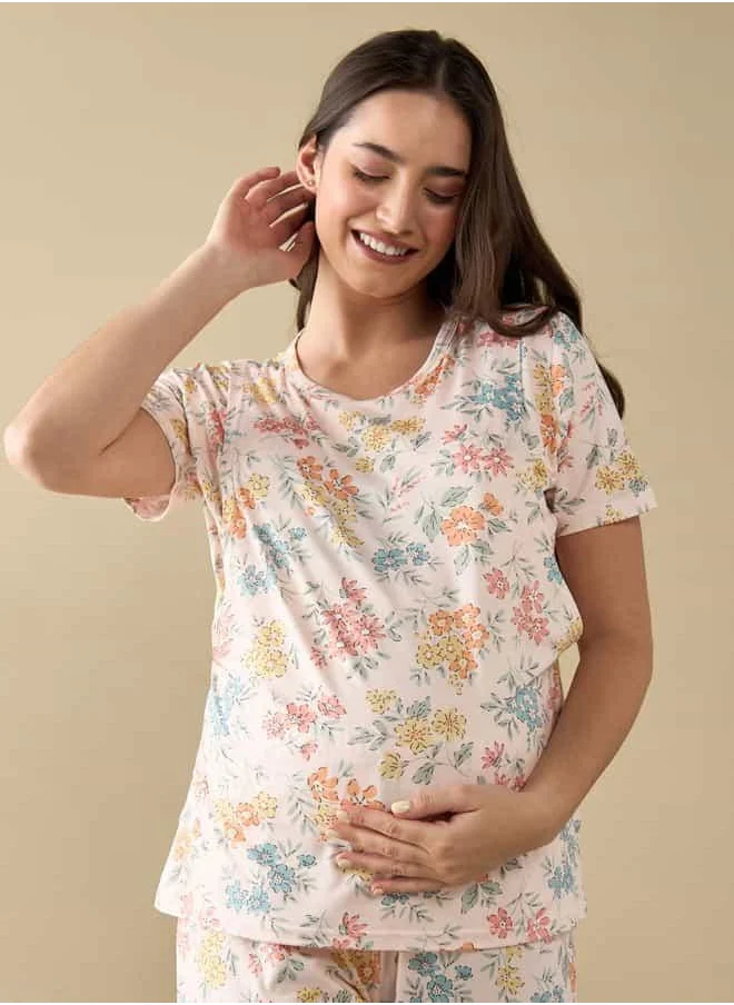 FAV All-Over Floral Print Nursing T-shirt and Pyjama Set