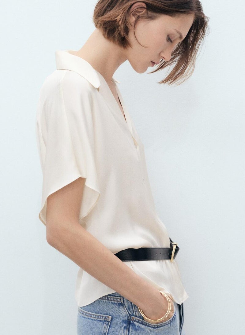 MANGO Short-Sleeved Satin Shirt  - Image 3