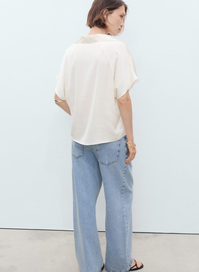 MANGO Short-Sleeved Satin Shirt  - Image 2