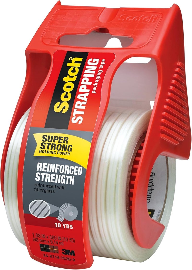 Scotch  Reinforced Strength Shipping Strapping Tape 50-3M With Dispenser, Clear, 1.88" X 360 In, 1 Dispenser/Pack - Image 2