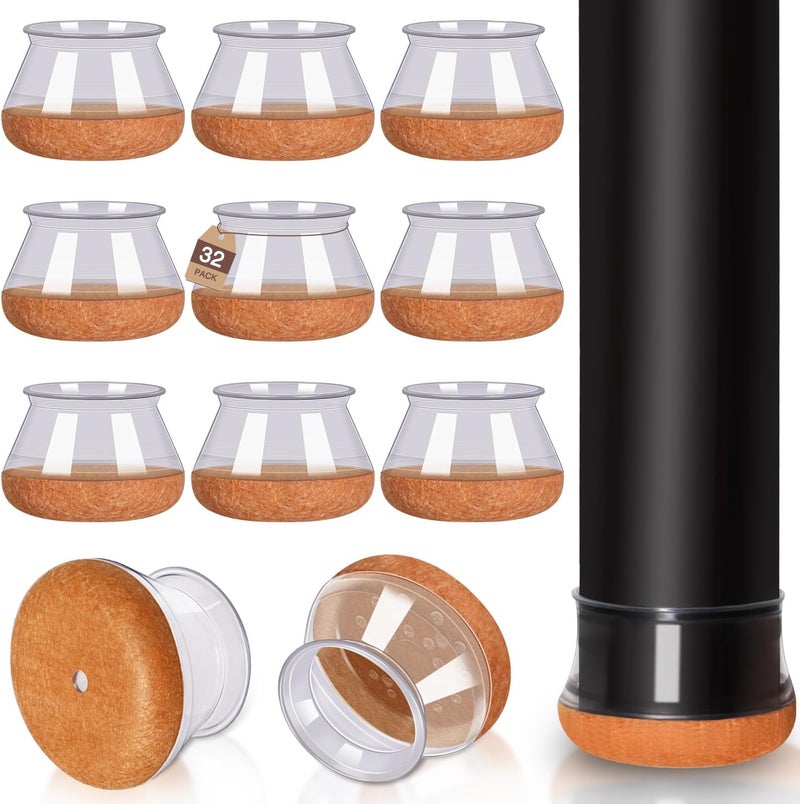 YOZON Chair Leg Floor Protectors Round Chair Leg Protectors for Hardwood Floors Silicone Caps Felt Furniture Pads Covers Anti-Scratch Reduce Noise 32 Pack Clear Round X-Large Fit 1-5/8" to 2" (40-50mm) - Image 1