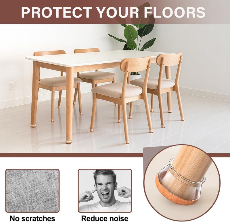 YOZON Chair Leg Floor Protectors Round Chair Leg Protectors for Hardwood Floors Silicone Caps Felt Furniture Pads Covers Anti-Scratch Reduce Noise 32 Pack Clear Round X-Large Fit 1-5/8" to 2" (40-50mm) - Image 4