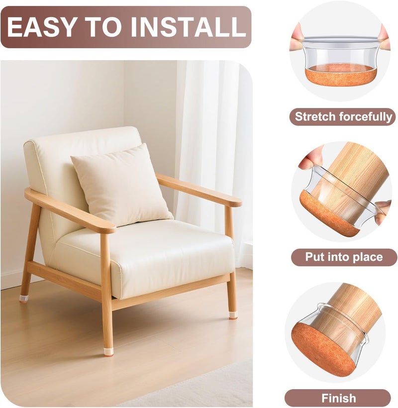 YOZON Chair Leg Floor Protectors Round Chair Leg Protectors for Hardwood Floors Silicone Caps Felt Furniture Pads Covers Anti-Scratch Reduce Noise 32 Pack Clear Round X-Large Fit 1-5/8" to 2" (40-50mm) - Image 5