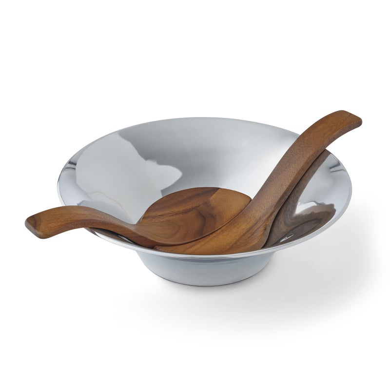 Nambe Nambe Chillable Salad Bowl with Servers  Large Chilled Serving Bowl with Utensils for Parties  Refrigerate to Keep Veggie Fruit Potato Pasta Cold  Designed by Scott Henderson