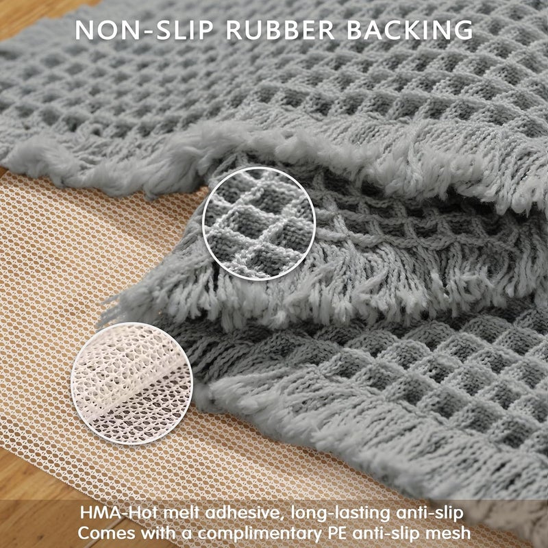 subrtex Waffle Braided Bath Mat, 24" x 60" Soft Waffle Bath Rugs, Absorbent Non Slip Bathrooom Mats, Machine Washable Area Rug for Bathroom, Quick Dry, Gray - Image 5