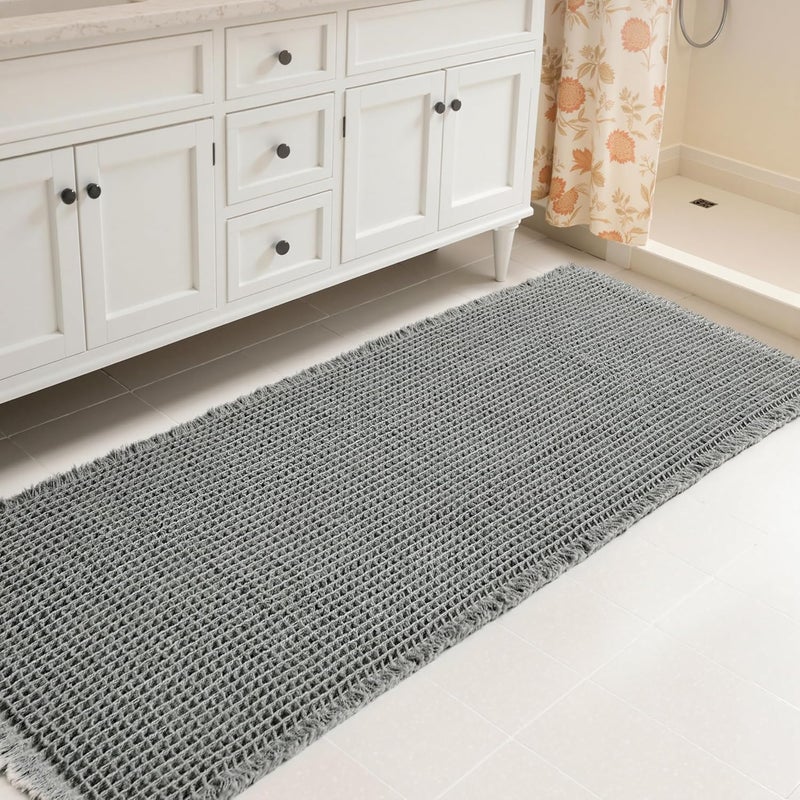 subrtex Waffle Braided Bath Mat, 24" x 60" Soft Waffle Bath Rugs, Absorbent Non Slip Bathrooom Mats, Machine Washable Area Rug for Bathroom, Quick Dry, Gray - Image 1