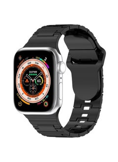 Generic Replacement Strap For Apple Watch 9 45mm Square Buckle Armor Style Silicone Watch Band Plating Titanium Black 