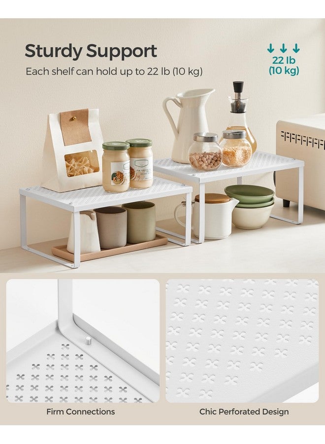 SONGMICS SONGMICS Spice Racks, Cabinet Shelf Organizers, Shelf Organizers, Countertop Organizers, Shelf Risers, Stackable, Expandable, Set of 4 Metal Kitchen Counter Shelves, White UKCS006W01  - Image 4