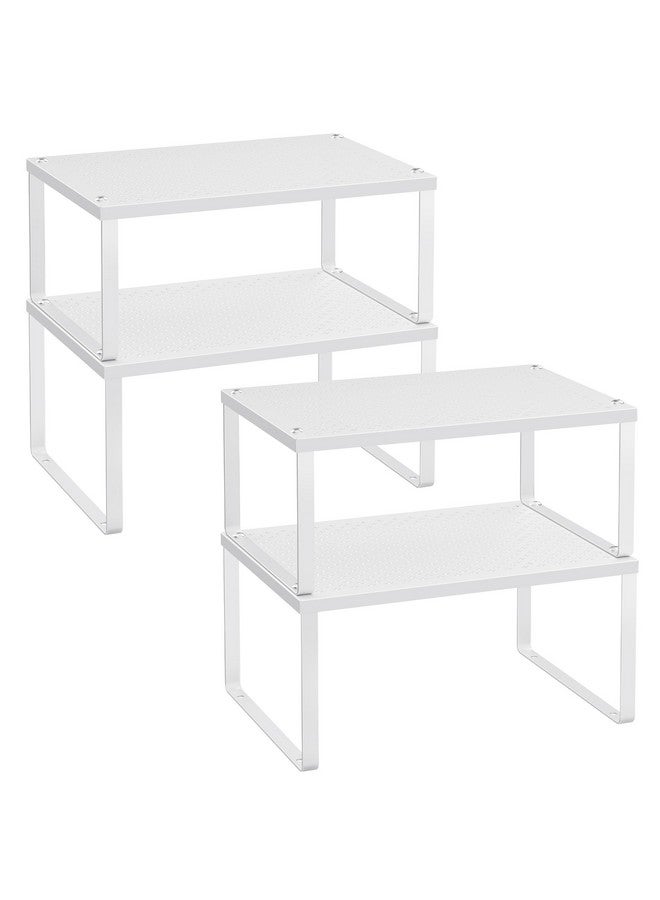 SONGMICS SONGMICS Spice Racks, Cabinet Shelf Organizers, Shelf Organizers, Countertop Organizers, Shelf Risers, Stackable, Expandable, Set of 4 Metal Kitchen Counter Shelves, White UKCS006W01  - Image 1