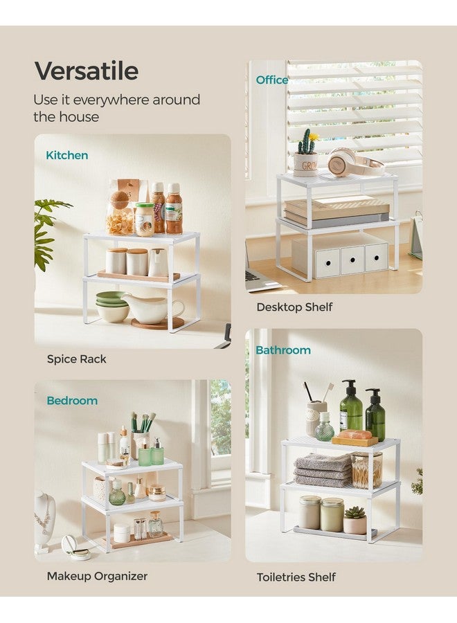 SONGMICS SONGMICS Spice Racks, Cabinet Shelf Organizers, Shelf Organizers, Countertop Organizers, Shelf Risers, Stackable, Expandable, Set of 4 Metal Kitchen Counter Shelves, White UKCS006W01  - Image 5