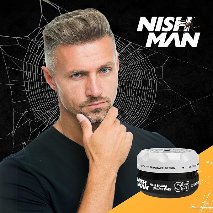 NISHMAN Aqua Spider Wax S3 Blue Web 150g Sweet Pea Scent Strong Hold Shiny Finish Hair Wax for Men Flexible Styling for All Hair Types