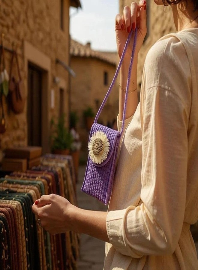 DYARCHY Stylish Woven Mobile Pouch Sling Bag for Women | Crossbody Phone Bag with Strap & Velcro Closure | Lightweight Small Purse for Travel, Shopping & Casual Outfits (Purple) - Image 5