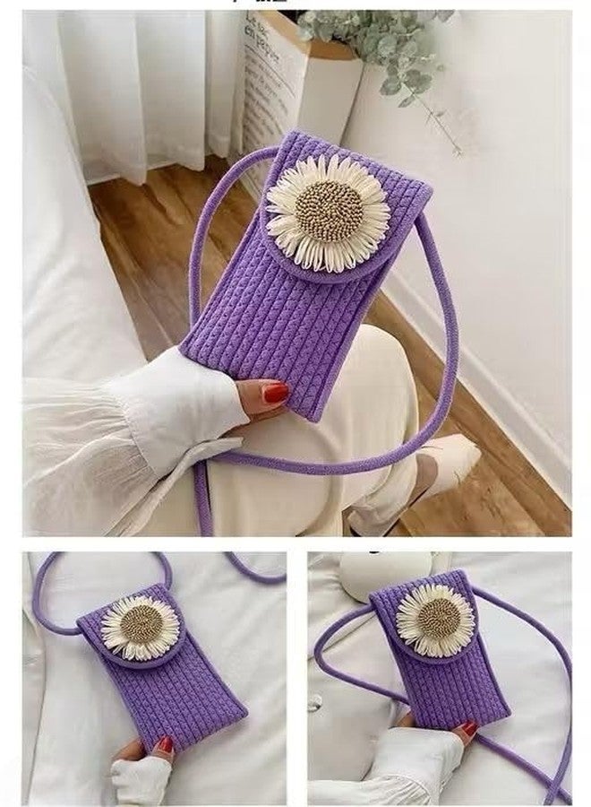 DYARCHY Stylish Woven Mobile Pouch Sling Bag for Women | Crossbody Phone Bag with Strap & Velcro Closure | Lightweight Small Purse for Travel, Shopping & Casual Outfits (Purple) - Image 4