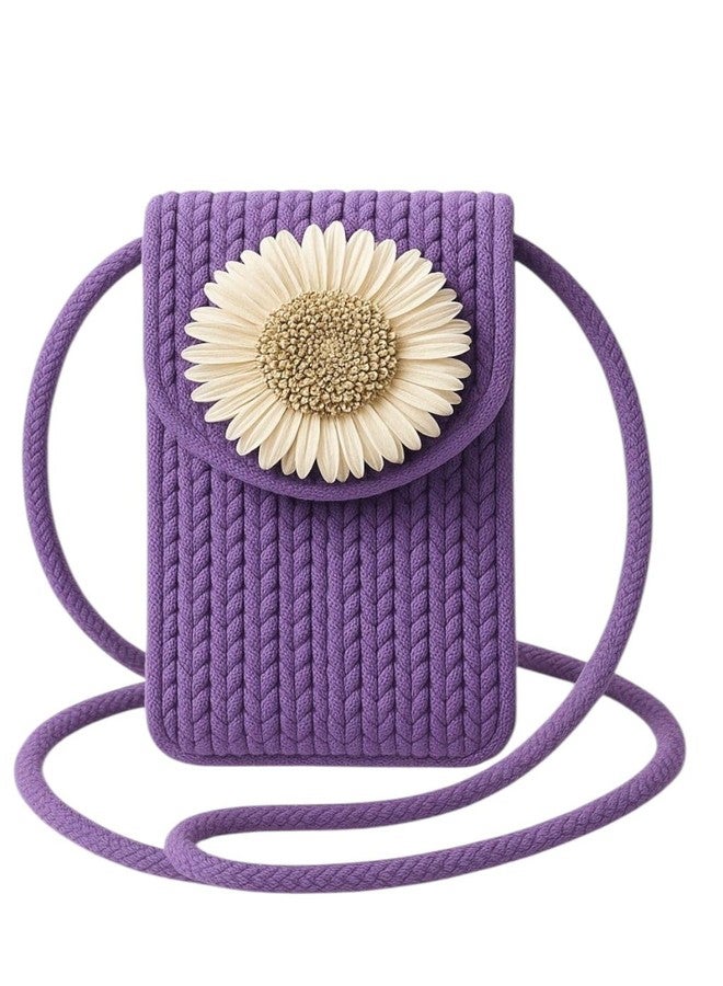 DYARCHY Stylish Woven Mobile Pouch Sling Bag for Women | Crossbody Phone Bag with Strap & Velcro Closure | Lightweight Small Purse for Travel, Shopping & Casual Outfits (Purple) - Image 2