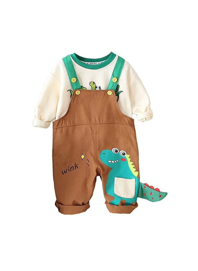 LITTLE SURPRISE BOX Brown 3d Dino Dungary Style 2 pc clothing set for Toddlers/Kids
