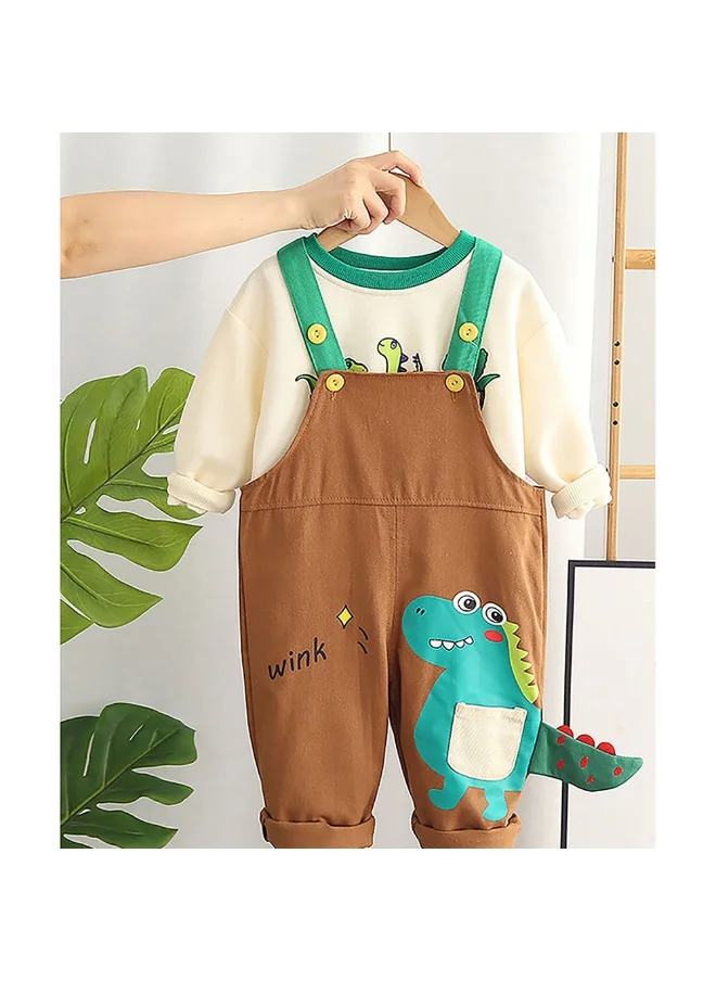 LITTLE SURPRISE BOX Brown 3d Dino Dungary Style 2 pc clothing set for Toddlers/Kids