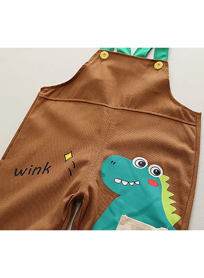 LITTLE SURPRISE BOX Brown 3d Dino Dungary Style 2 pc clothing set for Toddlers/Kids