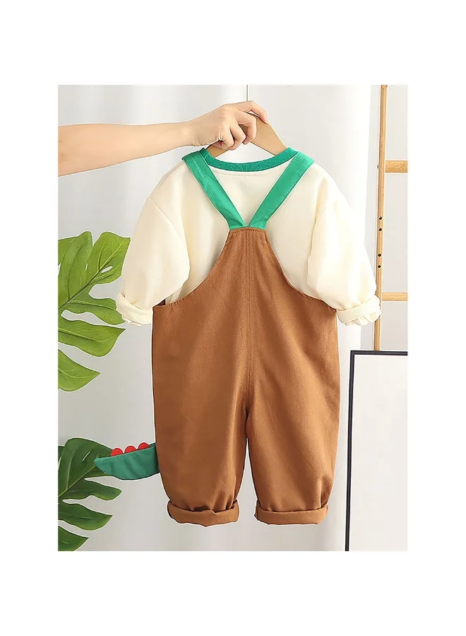 LITTLE SURPRISE BOX Brown 3d Dino Dungary Style 2 pc clothing set for Toddlers/Kids