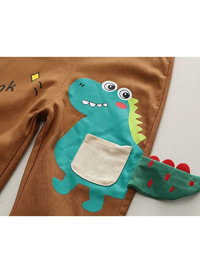 LITTLE SURPRISE BOX Brown 3d Dino Dungary Style 2 pc clothing set for Toddlers/Kids