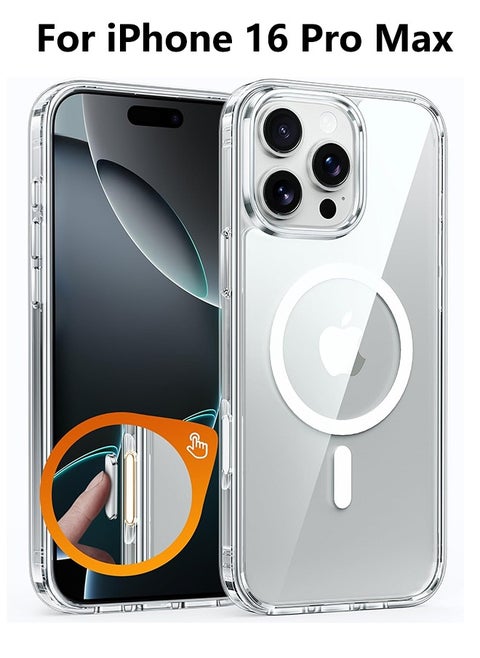 Magnetic for iPhone 16 Pro Max Case: With Camera Control Capture Button, [Compatible with MagSafe] [Top Grade Protection]Drop Protection Anti Yellowing Cell Phone Cover - Rugged Shockproof Transparent Cases(Clear - Camera Control Button)