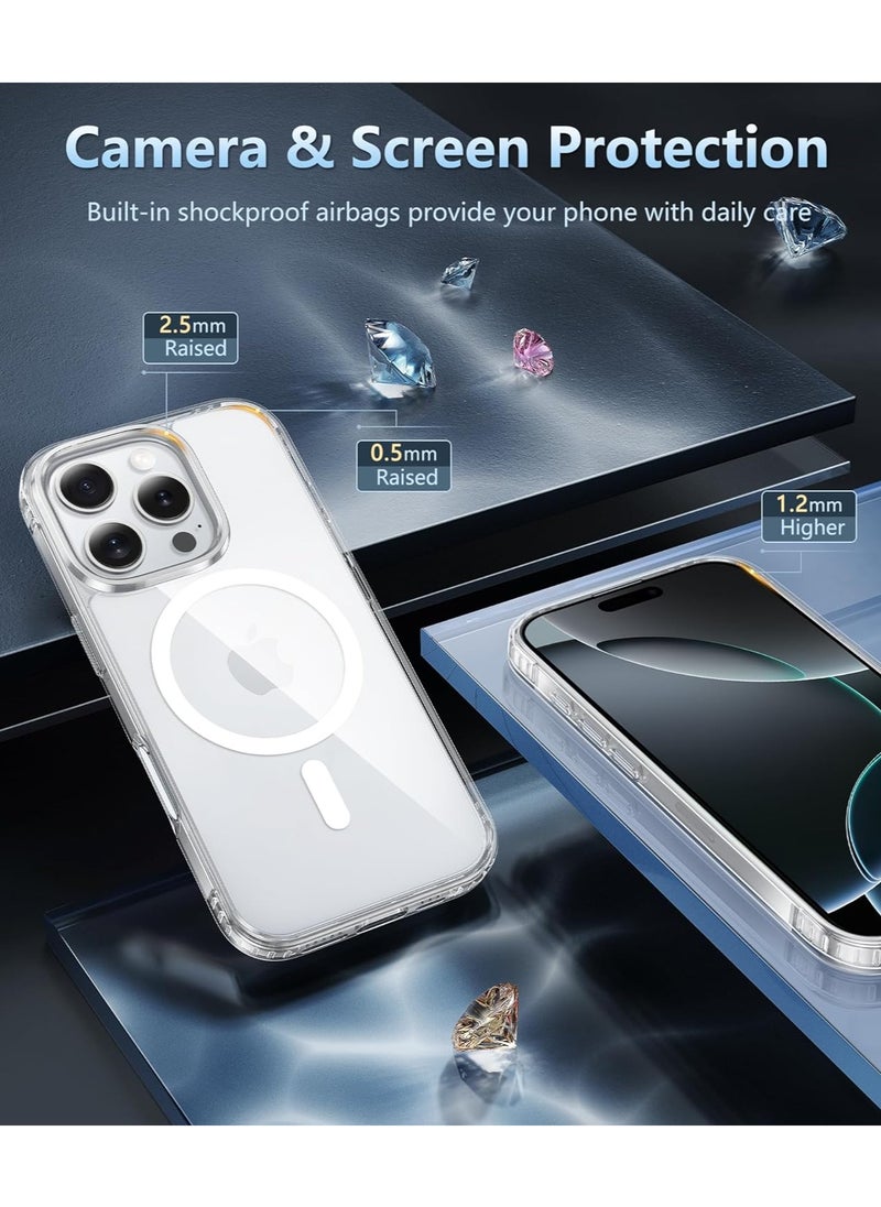Magnetic for iPhone 16 Pro Max Case: With Camera Control Capture Button, [Compatible with MagSafe] [Top Grade Protection]Drop Protection Anti Yellowing Cell Phone Cover - Rugged Shockproof Transparent Cases(Clear - Camera Control Button)