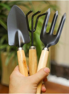 3 Pcs Mini Garden Tool Set Gardening Shovel, Gardening Tools kit Hand Cultivator, Small Trowel, Garden Fork, Spade, Rake with Wooden Handles