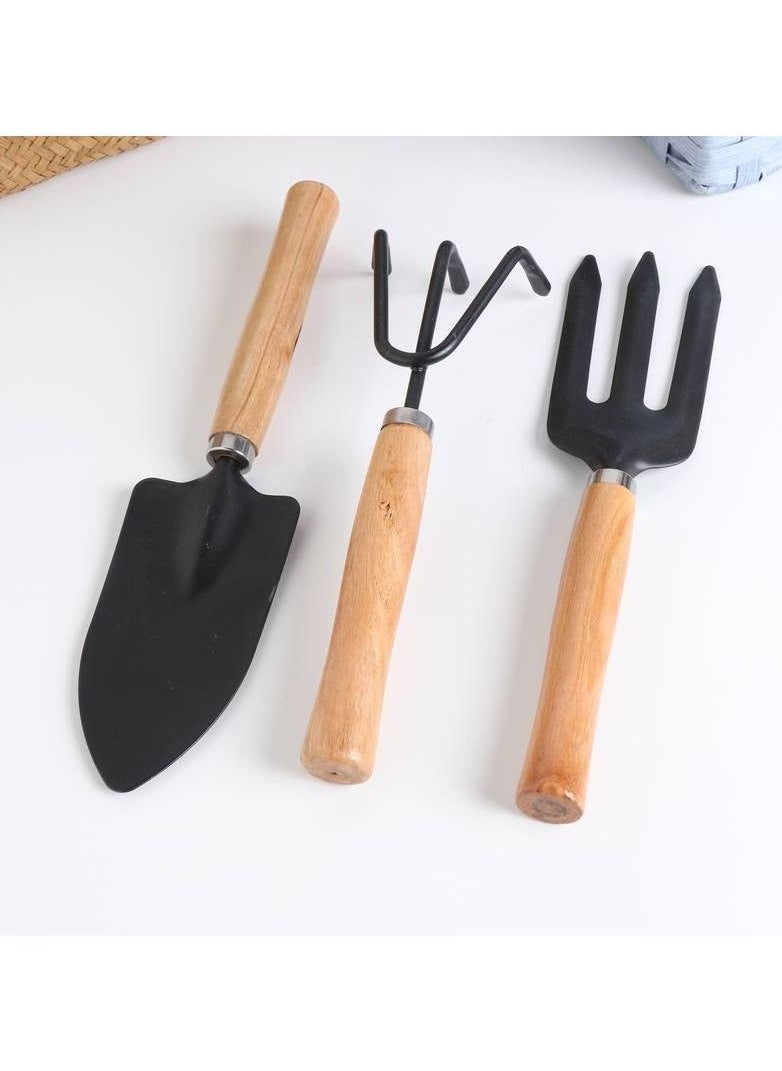 Generic - 3 Pcs Mini Garden Tool Set Gardening Shovel, Gardening Tools kit Hand Cultivator, Small Trowel, Garden Fork, Spade, Rake with Wooden Handles - Image 1
