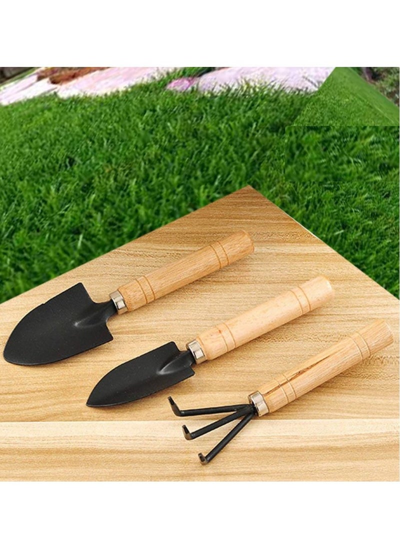 Generic - 3 Pcs Mini Garden Tool Set Gardening Shovel, Gardening Tools kit Hand Cultivator, Small Trowel, Garden Fork, Spade, Rake with Wooden Handles - Image 1