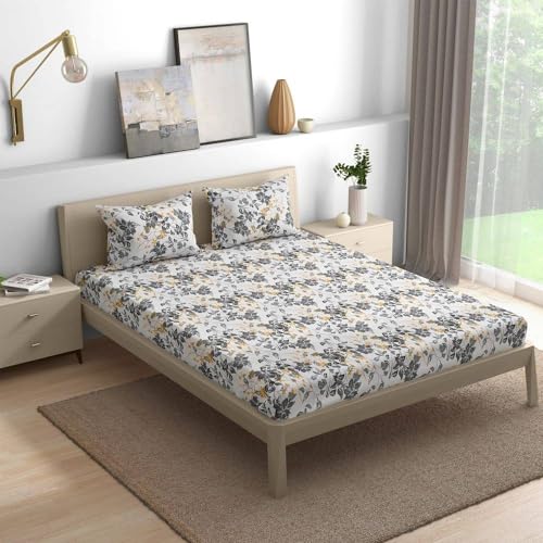 Wakefit Cotton Fitted Bedsheet | 200 TC Elastic Fitted Sheet, Queen Bed Bedsheet with 2 Pillow Printed Covers | Florenza - 78X60 Inches, Pink - Image 3