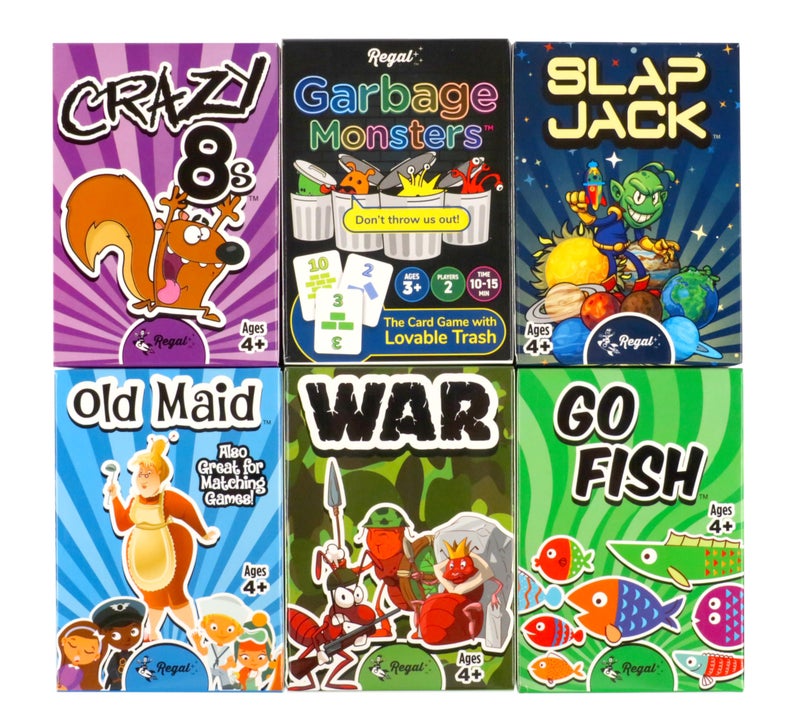 Regal Games Card Games for Kids - Go Fish, Crazy 8's, Old Maid, Slap Jack, Garbage Monster, War - Simple & Fun Classic Family Table Games - Games May Vary (6 Set) - Image 1