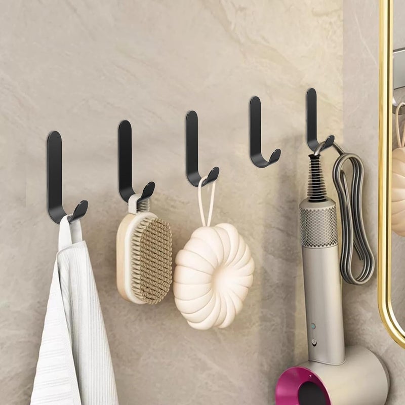 ATDOALL Adhesive Towel Hooks, 20 PCS Stainless Steel Self Adhesive Wall Hooks, Black Heavy Duty Shower Hook, Waterproof Oilproof Rustproof for Bathroom, Kitchen, Living Room - Image 5